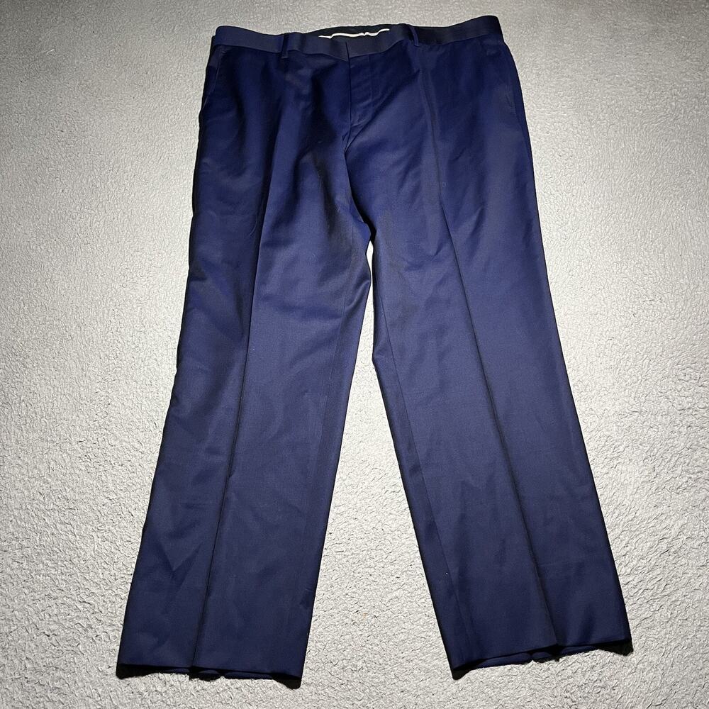 Hugo Boss Pants Mens 40R Blue Wool Blend Straight Leg Slacks Flat Front